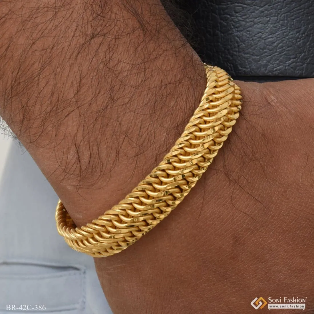 1 Gram Gold Plated Classic Design Superior Quality Bracelet for Men - Style C386