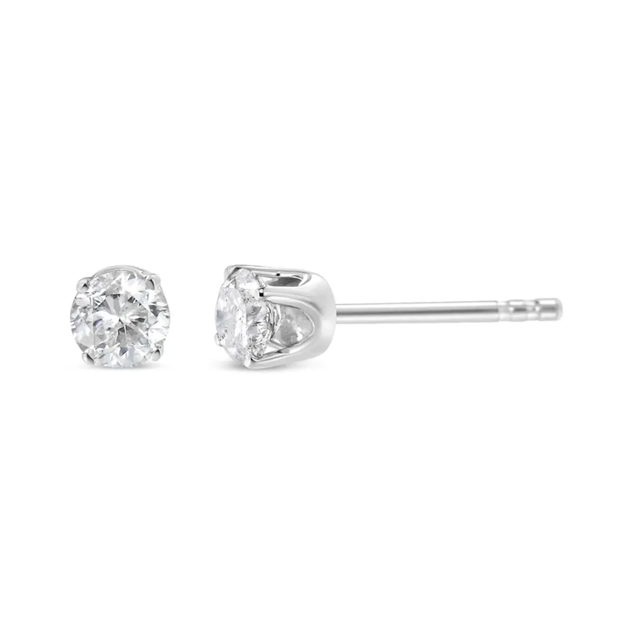 10K White Gold 1/2 Cttw Round Brilliant-Cut Near Colorless Diamond Classic 4-Prong Stud Earrings (H-I Color, I2-I3 Clarity)