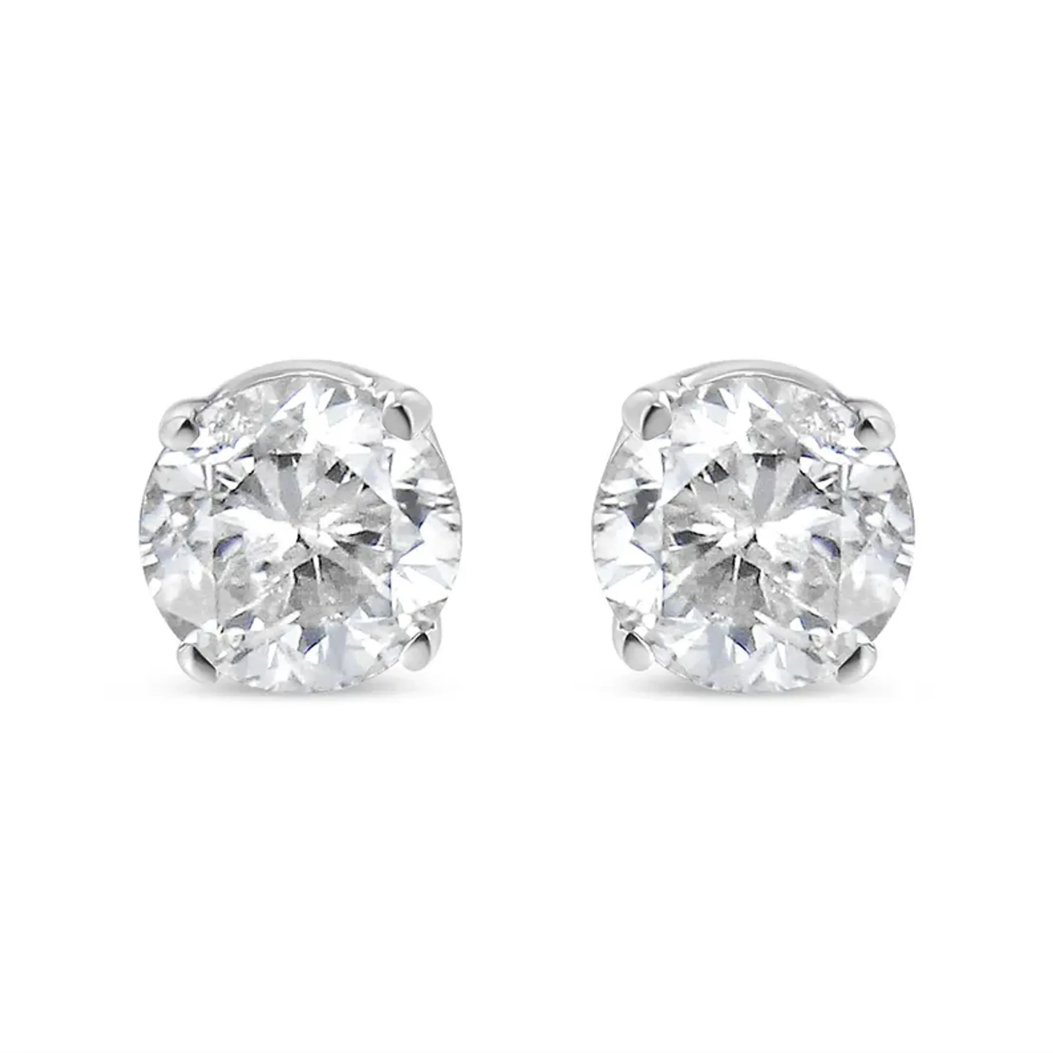 10K White Gold 1/2 Cttw Round Brilliant-Cut Near Colorless Diamond Classic 4-Prong Stud Earrings (H-I Color, I2-I3 Clarity)