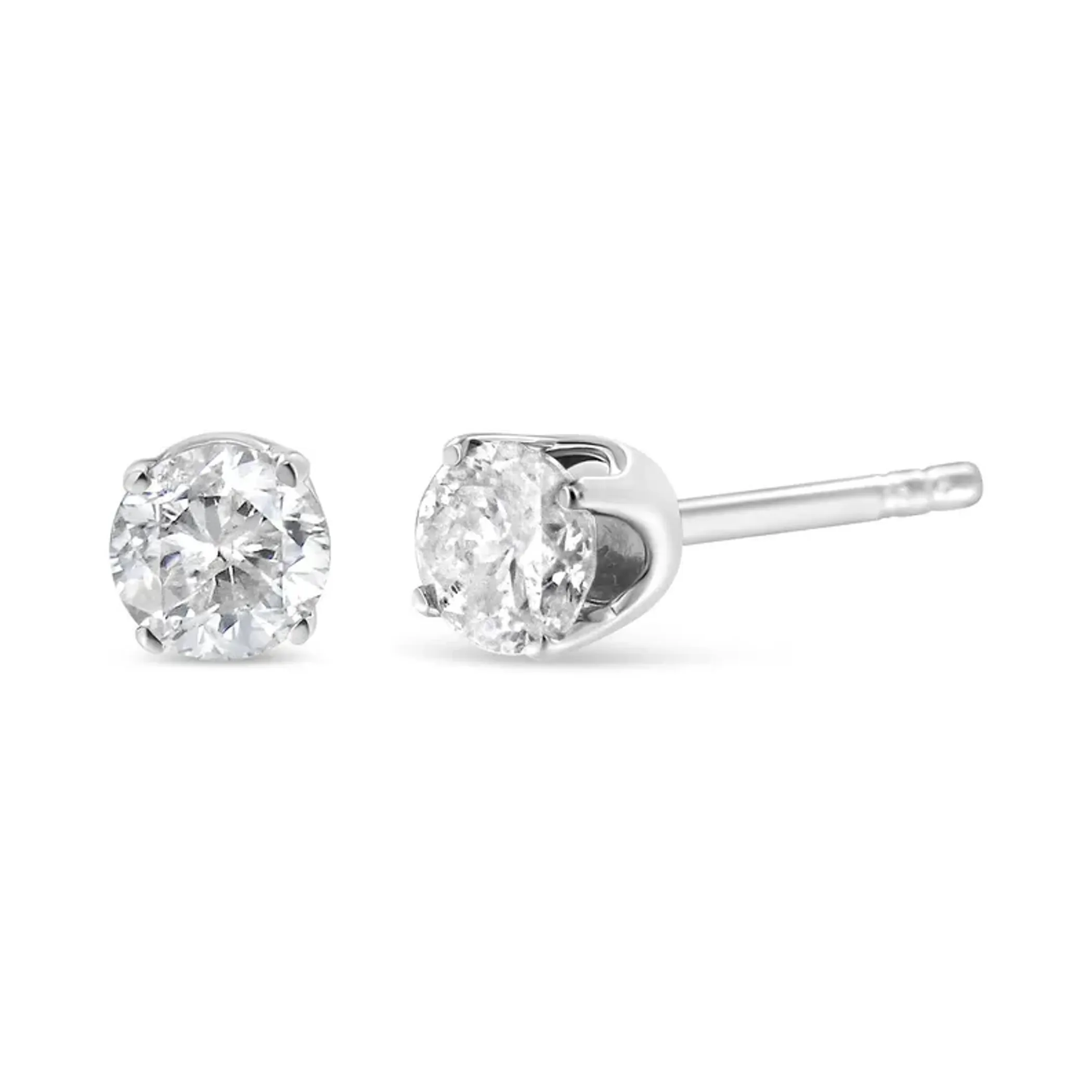 10K White Gold 1/2 Cttw Round Brilliant-Cut Near Colorless Diamond Classic 4-Prong Stud Earrings (H-I Color, I2-I3 Clarity)