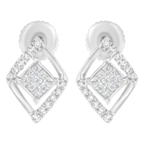 10K White Gold 1/3 cttw Princess-cut Diamond Double Triangle Composite Stud Earrings