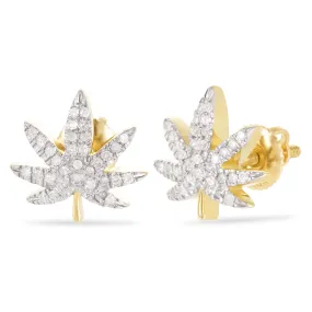 10k Yellow Gold .25ct Diamond Hemp Leaf Stud Earrings