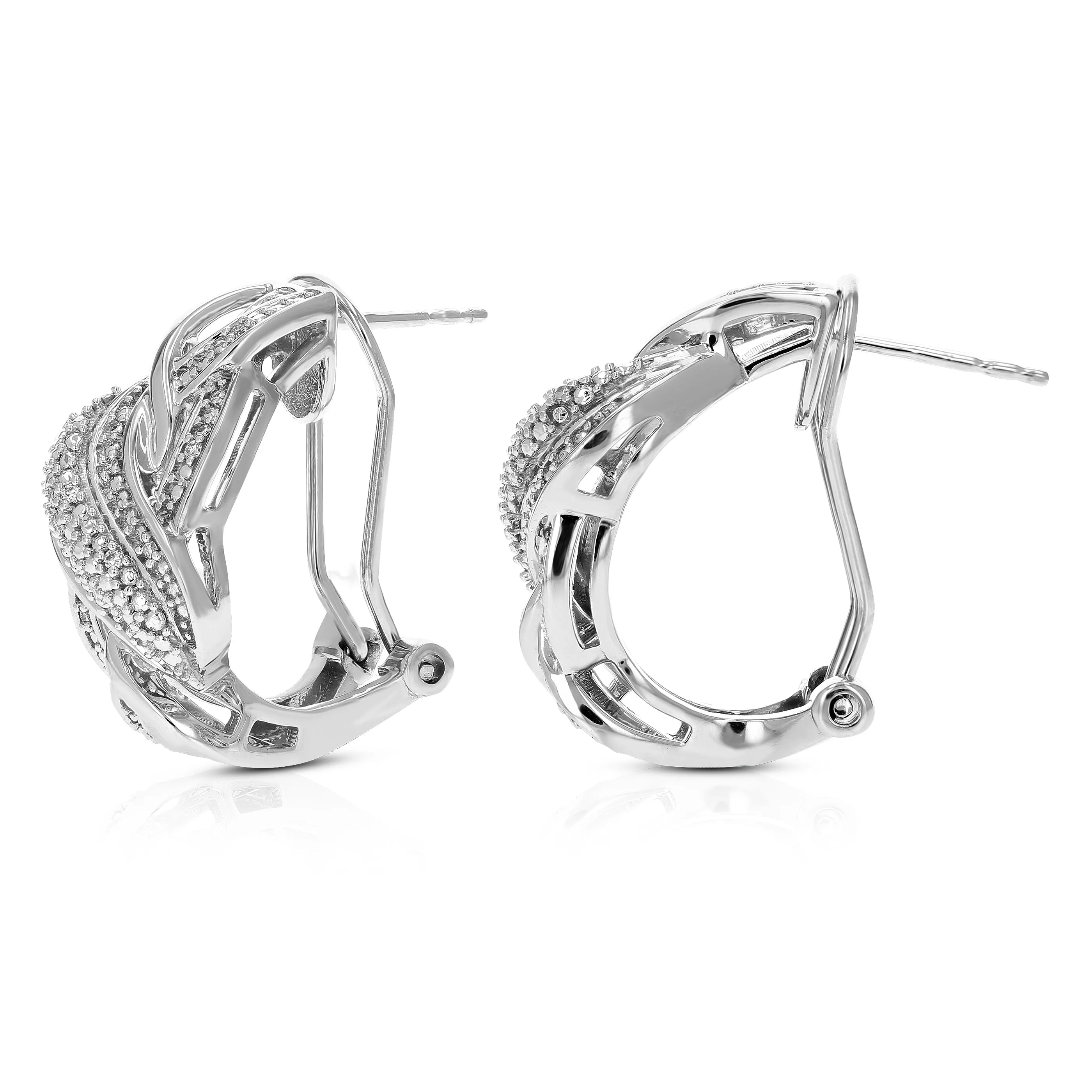 1/10 cttw Round Lab Grown Diamond Hoop Earrings .925 Sterling Silver Prong Set 1 Inch