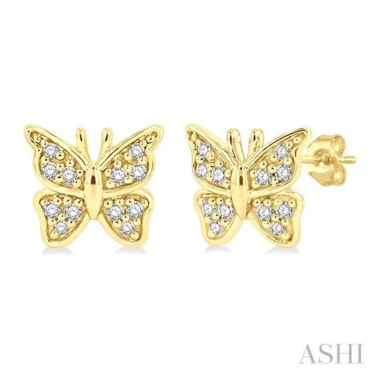 1/10 ctw Petite Butterfly Round Cut Diamond Fashion Stud Earring in 10K Yellow Gold