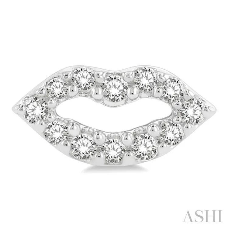 1/10 ctw Petite Lips Round Cut Diamond Fashion Stud Earring in 10K White Gold