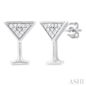 1/10 ctw Petite Martini Glass Round Cut Diamond Fashion Stud Earring in 10K White Gold