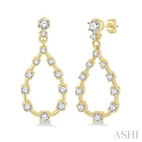 1/2 Ctw Tear Drop Round Cut Diamond Earring in 14K Yellow Gold