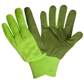 12 Pairs - Canvas, Knit Wrist, Dotted Cotton, Hi-Vis Lime