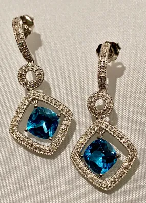 14K BLUE TOPAZ AND DIAMOND EARRINGS