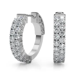 14K Double Row Vault Lock Diamond Earring Hoops