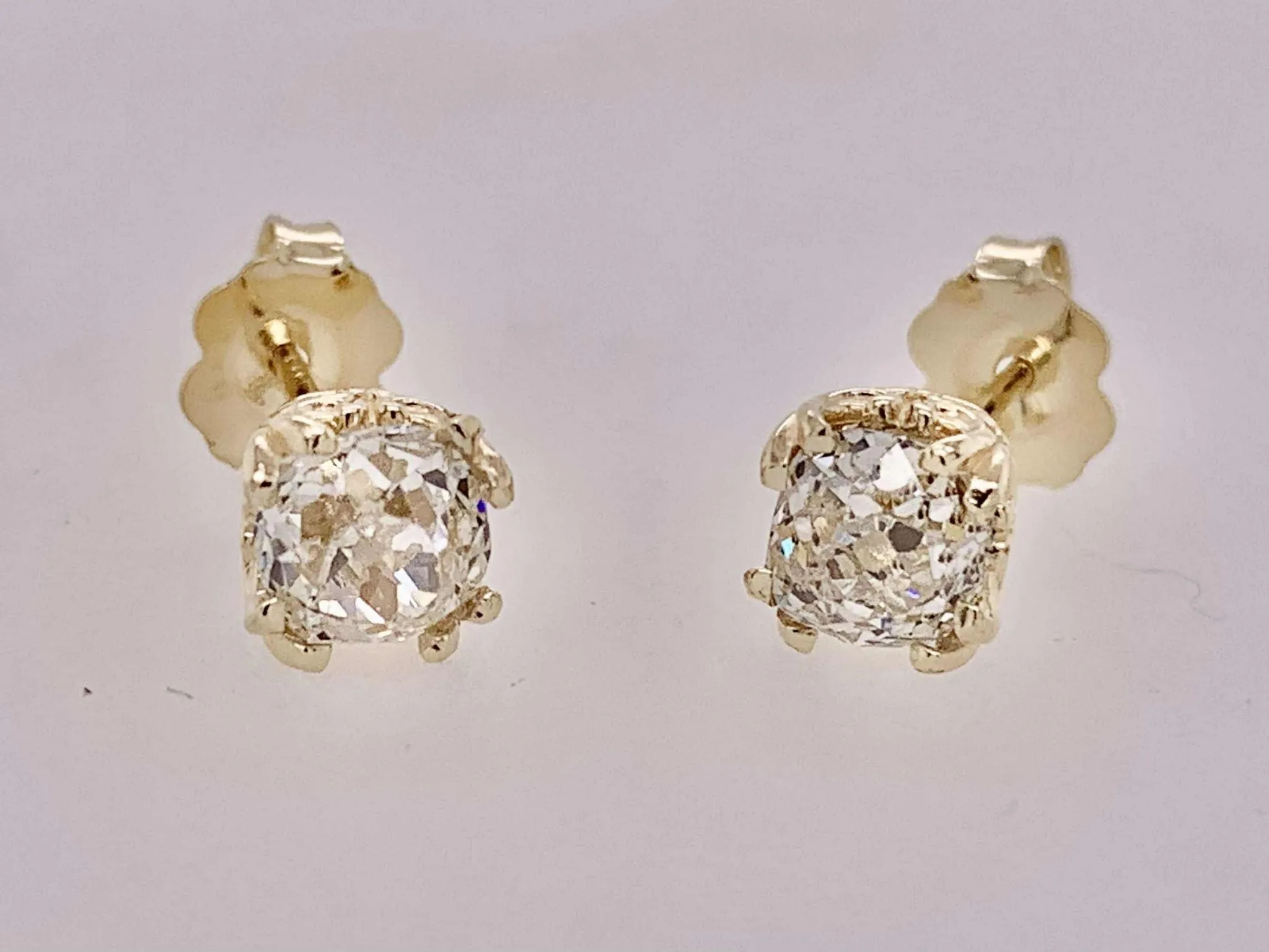 14K Estate European Cut Diamond Earrings