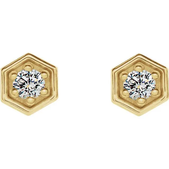 14k Gold Diamond Hexagon Stud Earrings