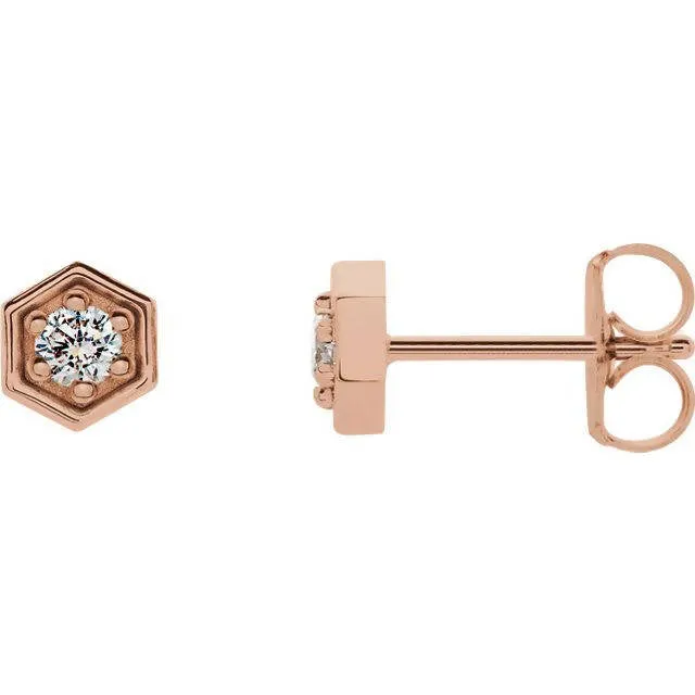 14k Gold Diamond Hexagon Stud Earrings