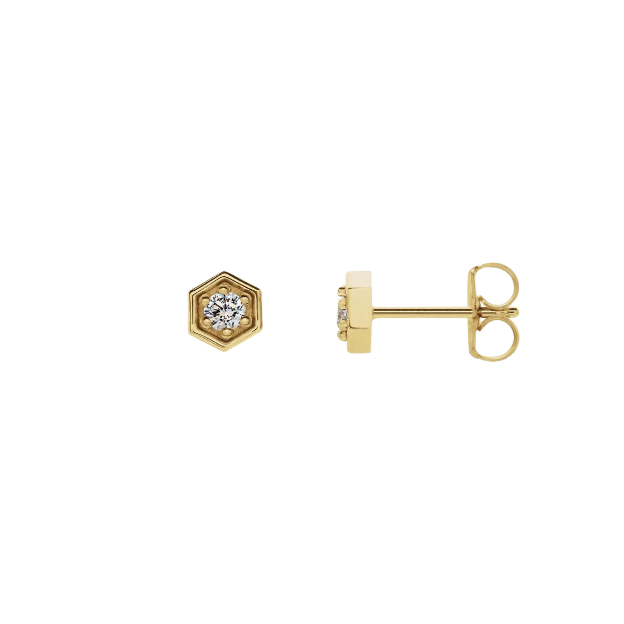 14k Gold Diamond Hexagon Stud Earrings