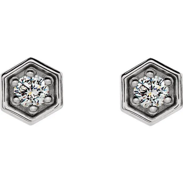 14k Gold Diamond Hexagon Stud Earrings