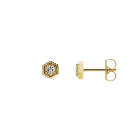 14k Gold Diamond Hexagon Stud Earrings