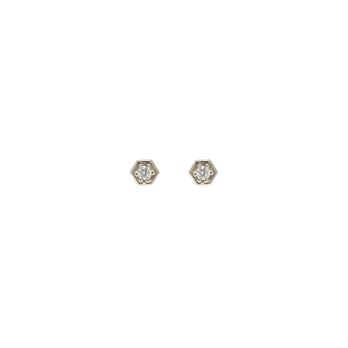 14k Gold Diamond Hexagon Studs