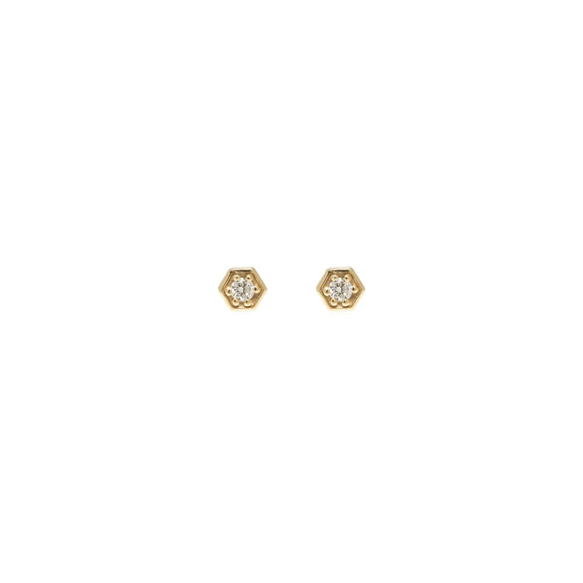 14k Gold Diamond Hexagon Studs