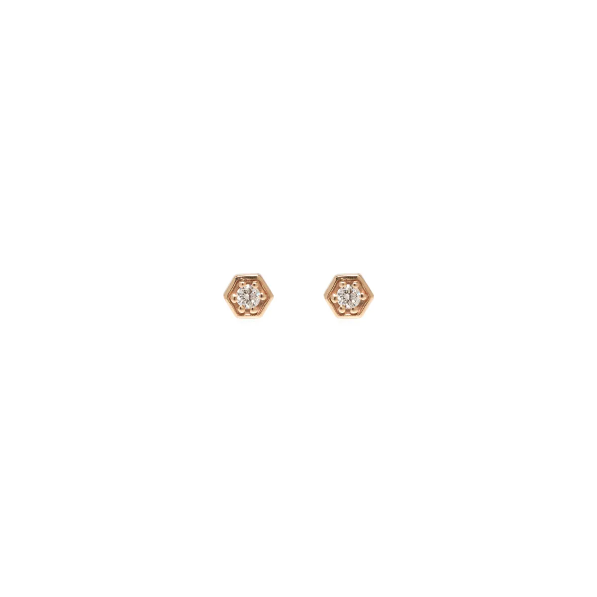 14k Gold Diamond Hexagon Studs