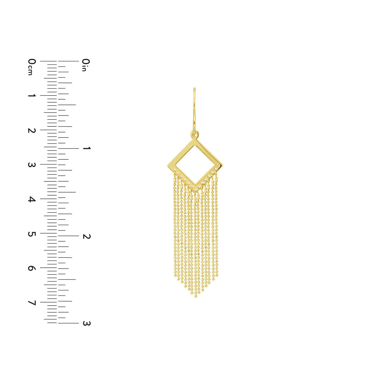 14K Gold Diamond-Shaped Earrings with Fringe Chain