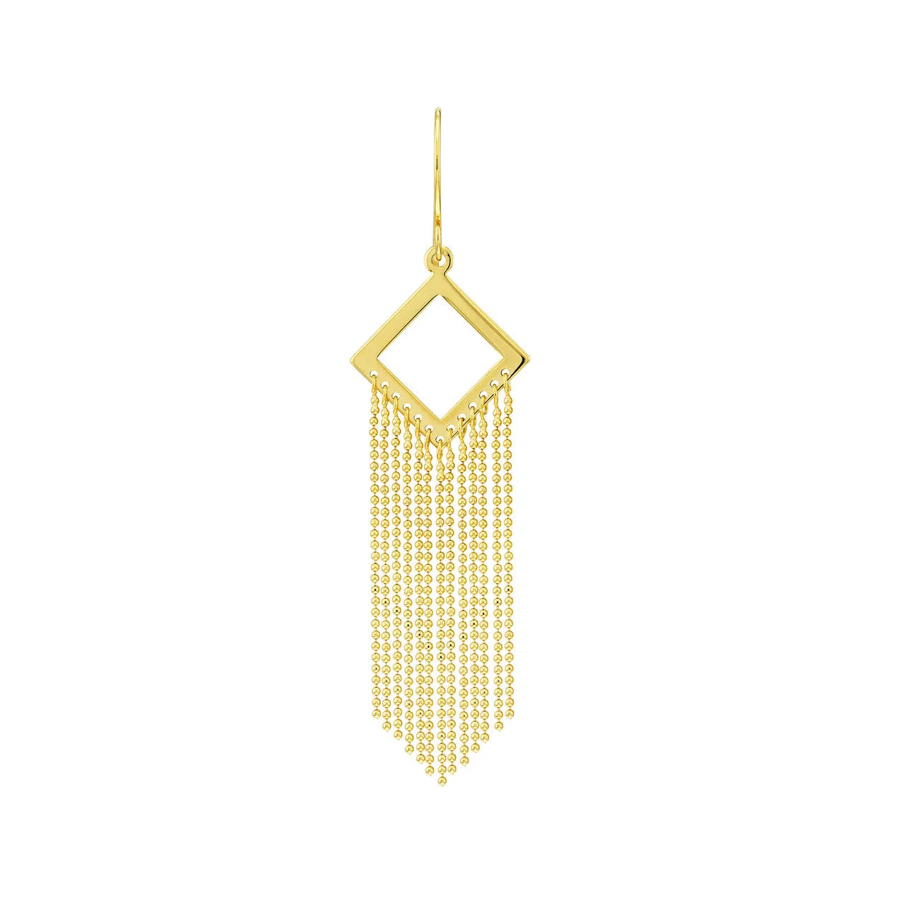 14K Gold Diamond-Shaped Earrings with Fringe Chain