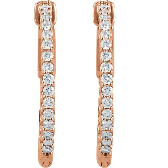 14K Rose Gold 1 CTW Natural Diamond Inside-Outside Hinged Hoop Earrings