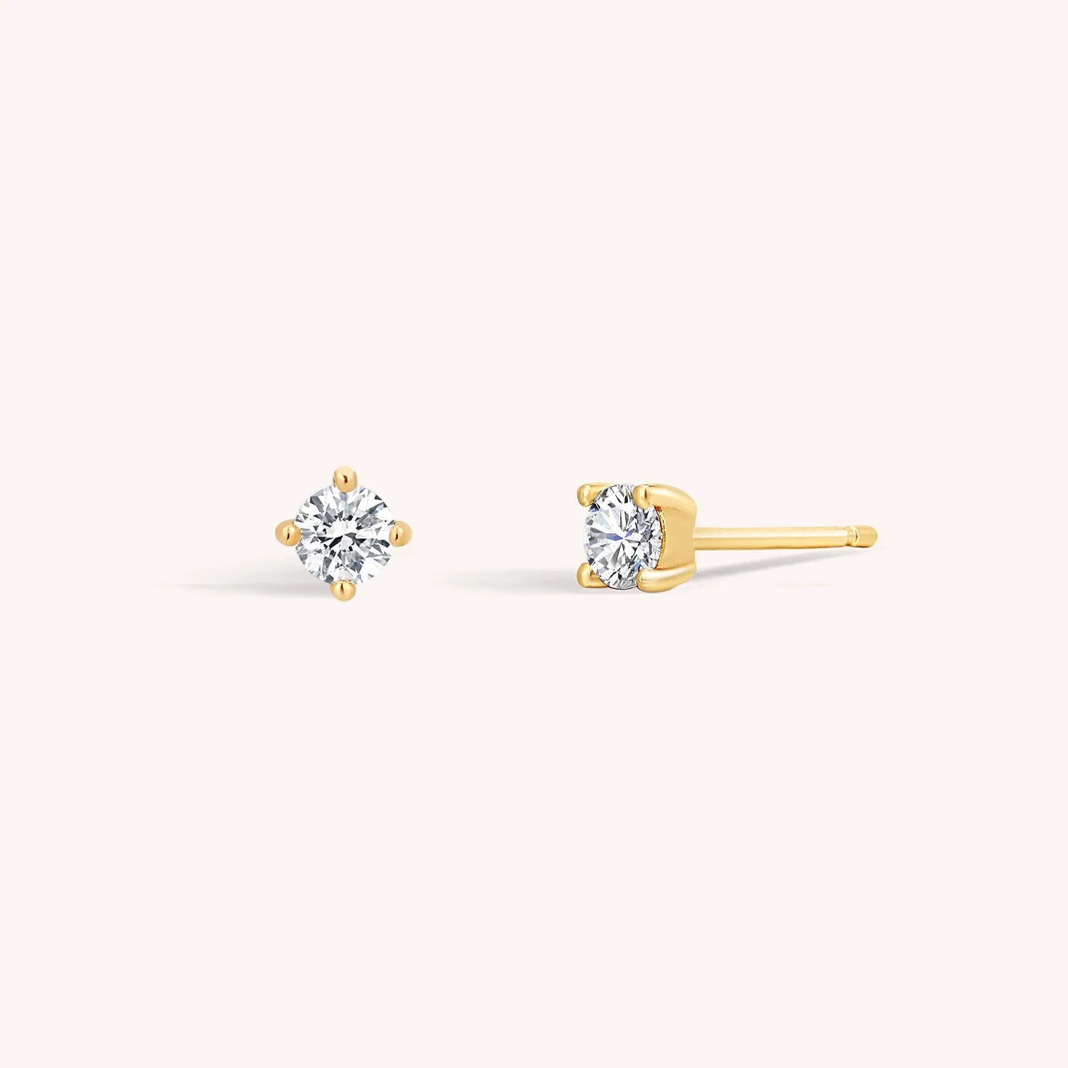 14K Solid Gold Tiny Diamond Stud Earrings