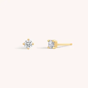 14K Solid Gold Tiny Diamond Stud Earrings