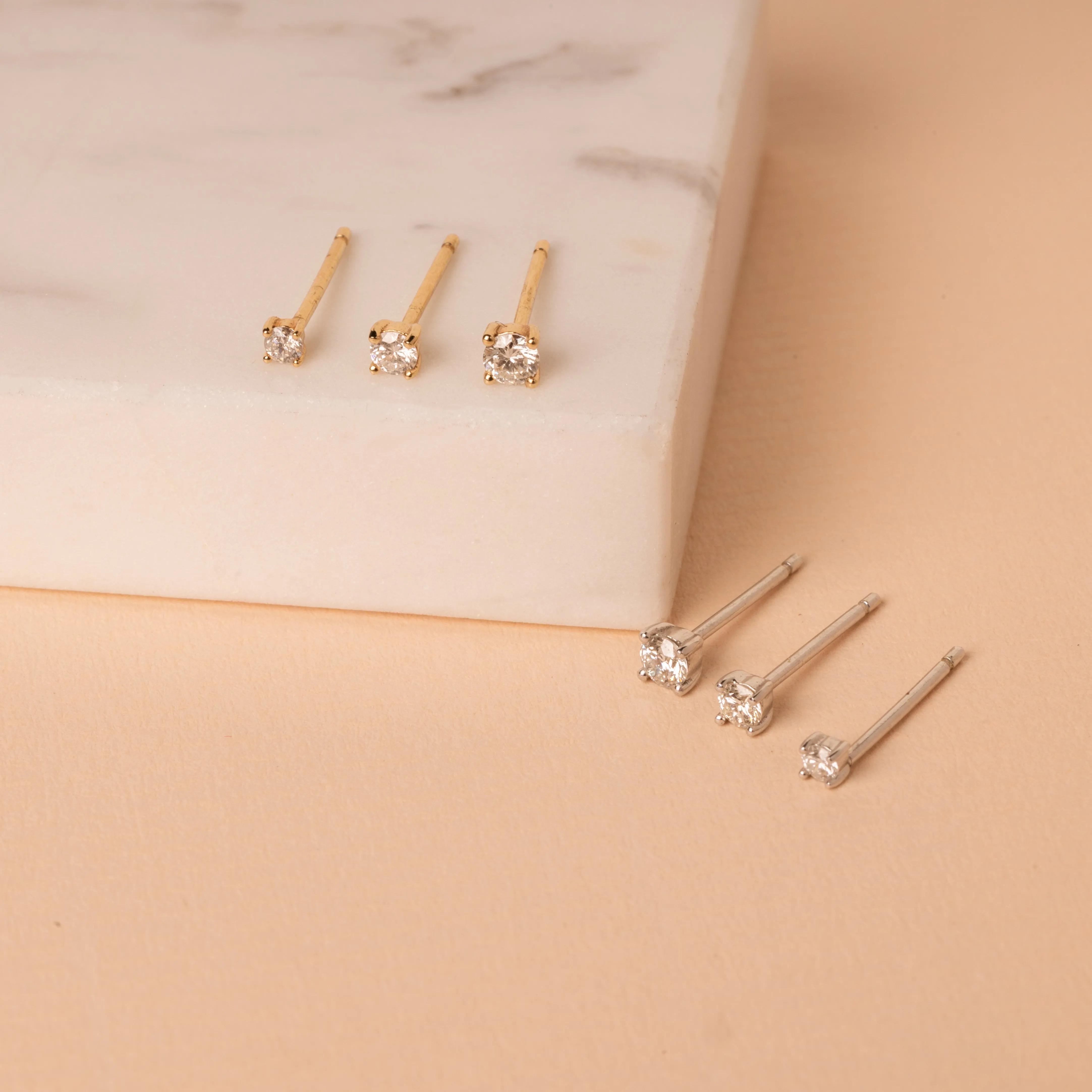 14K Solid Gold Tiny Diamond Stud Earrings