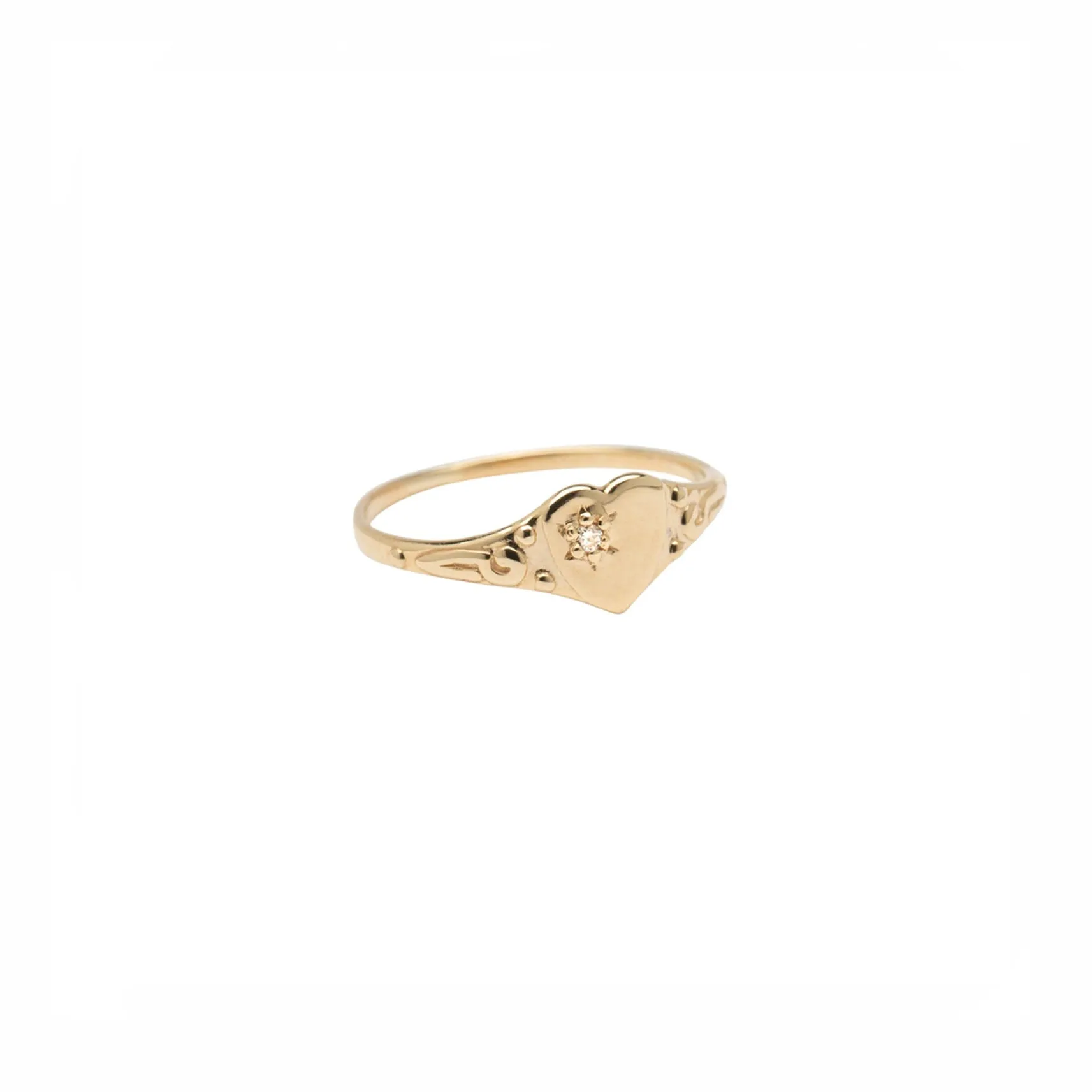 14k Vintage Diamond Heart Signet Ring