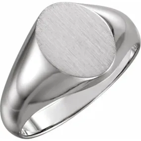 14K White 10x8 mm Oval Signet Ring