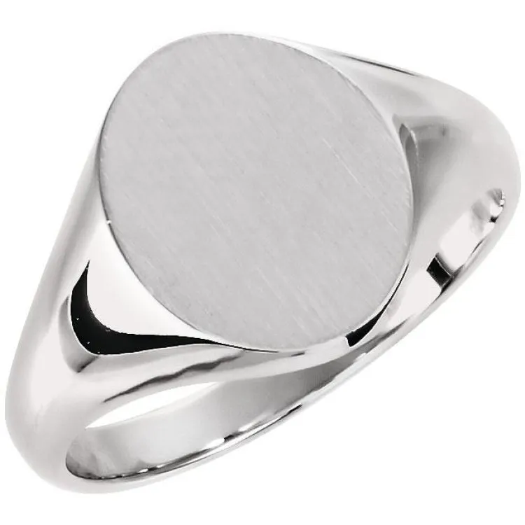 14K White Oval Signet Ring