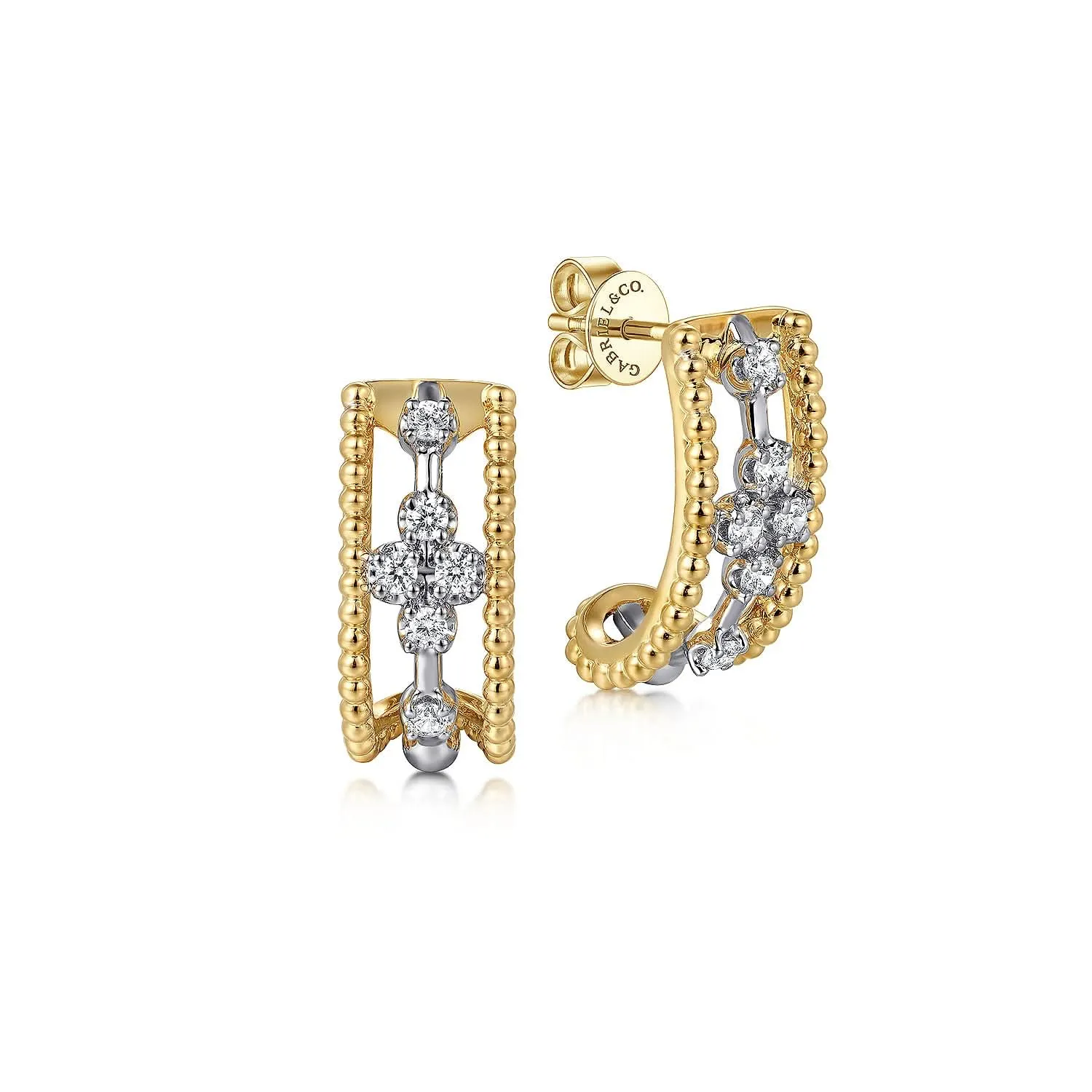 14K Yellow & White Natural Diamond Hoop Earrings