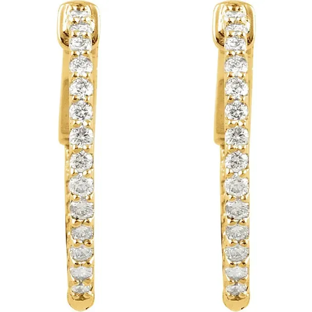 14K Yellow Gold 1 CTW Natural Diamond Inside-Outside Hinged Hoop Earrings