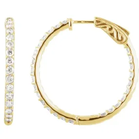 14K Yellow Gold 2 CTW Natural Diamond Inside-Outside Hinged Hoop Earrings