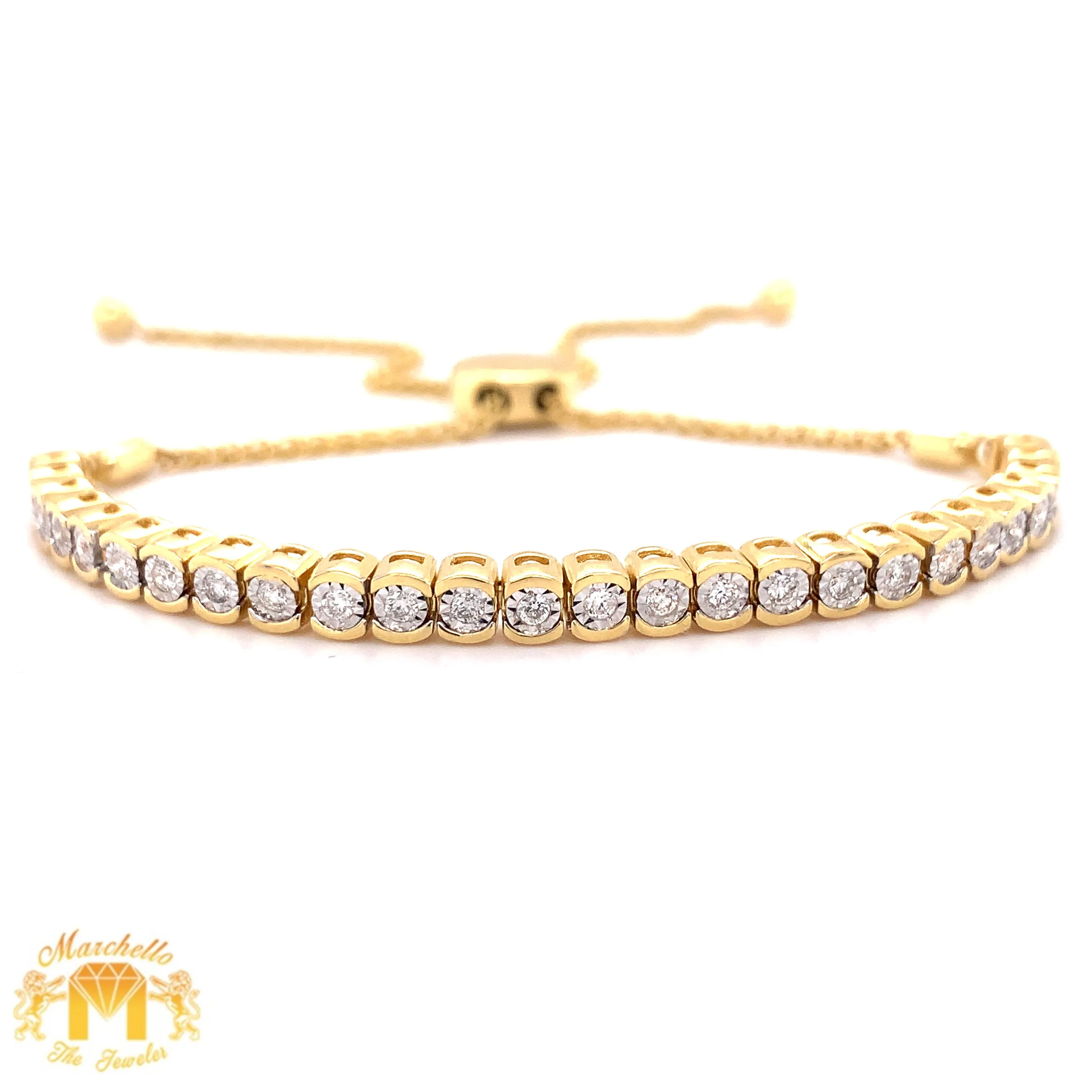 14k Yellow Gold and Diamond Adjustable Length Tennis Bracelet (illusion setting)