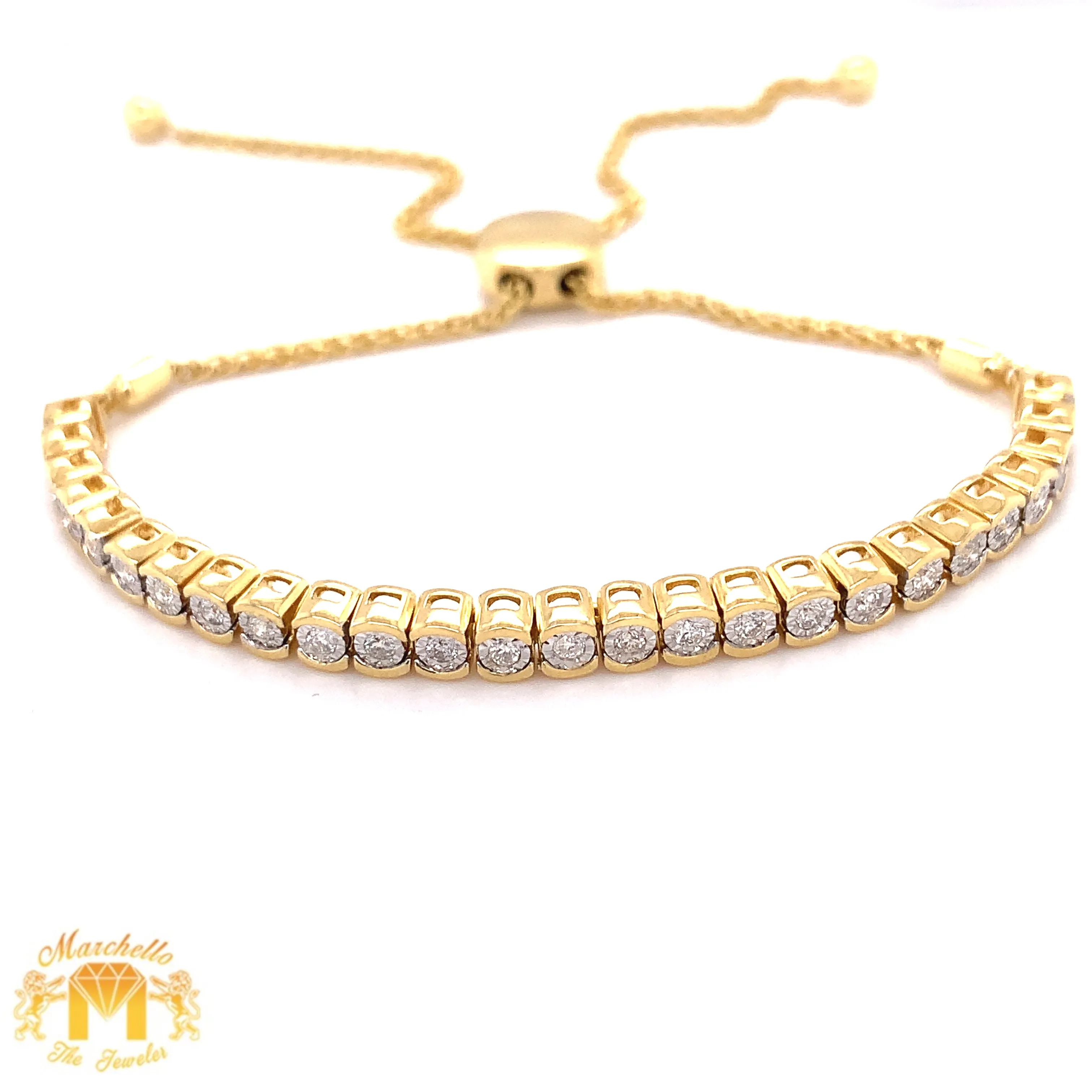 14k Yellow Gold and Diamond Adjustable Length Tennis Bracelet (illusion setting)