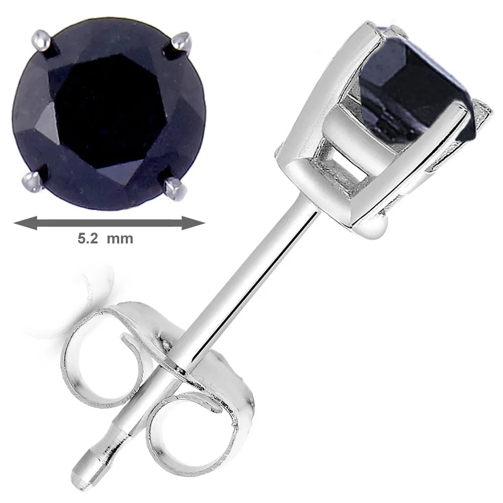 1.50 cttw Black Diamond Stud Earrings .925 Sterling Silver Round with Push Backs