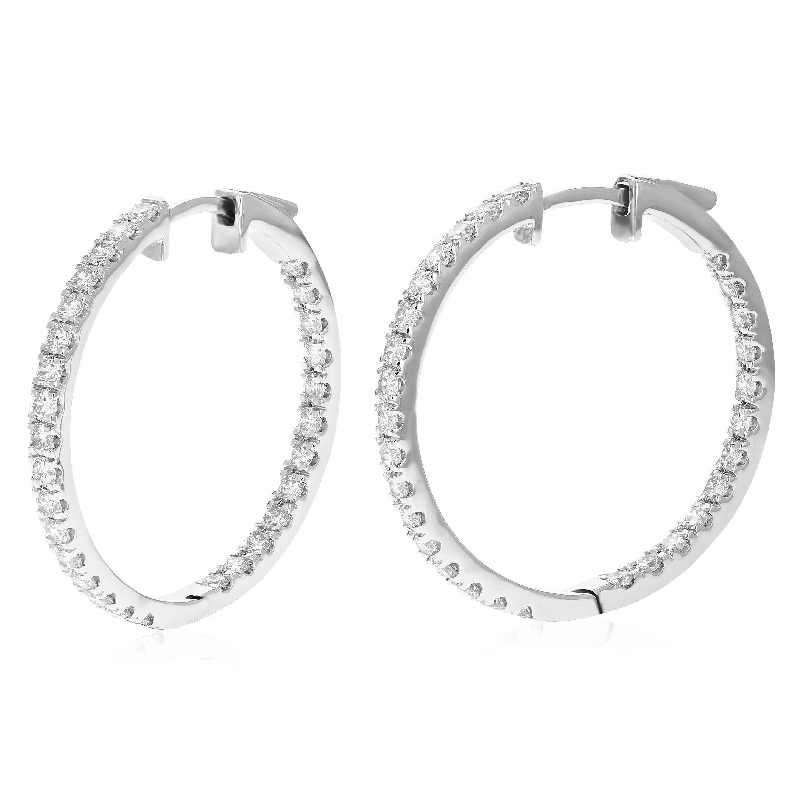 1.50 cttw Lab Created Diamond Hoop Earrings 925 Sterling Silver Prong 1 Inch