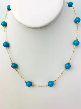 16-17" Turquoise Station Necklace in 14KY - NCK-233-TNCGM14Y-TQ-17