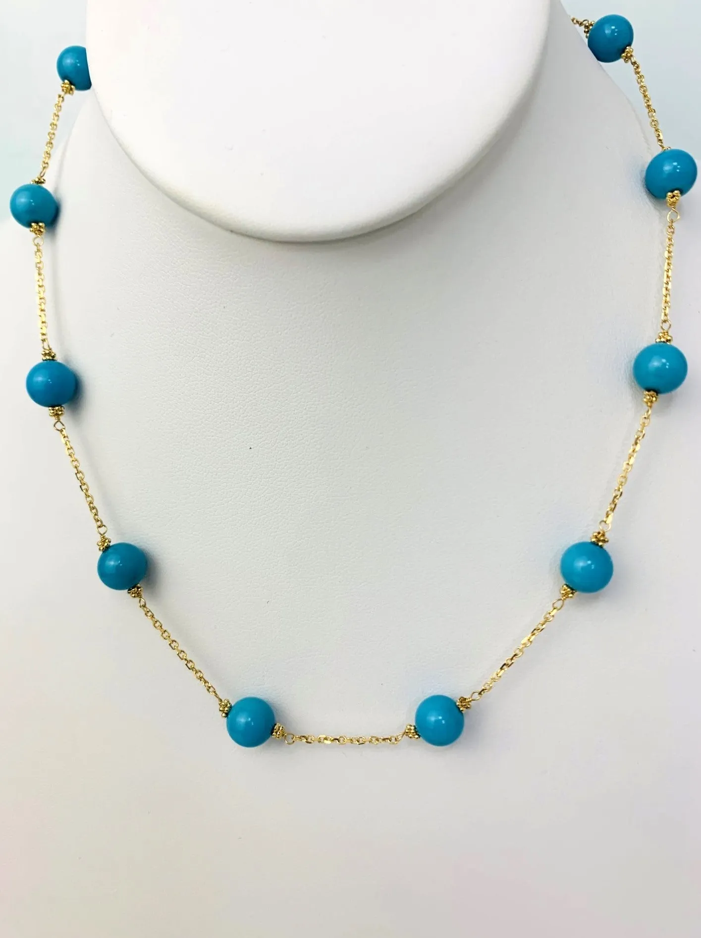 16-17" Turquoise Station Necklace in 14KY - NCK-233-TNCGM14Y-TQ-17