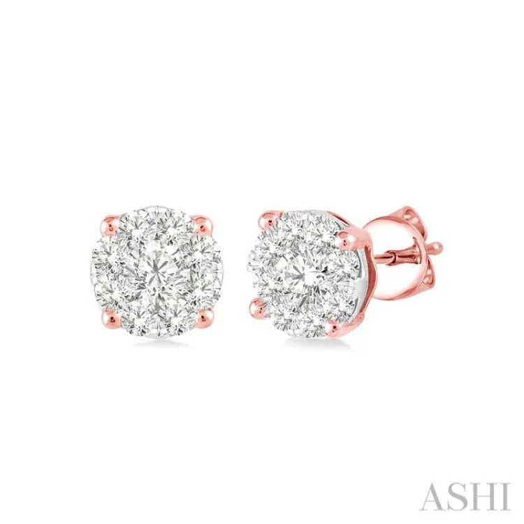 1/6 Ctw Lovebright Round Cut Diamond Earrings in 14K Rose Gold