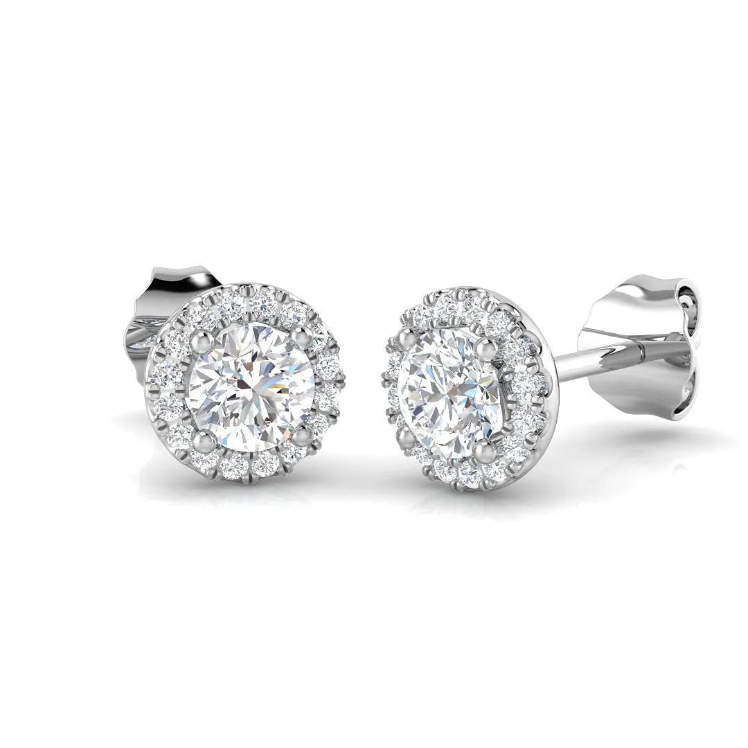 18ct White Gold 0.68ct Diamond Halo Stud Earrings