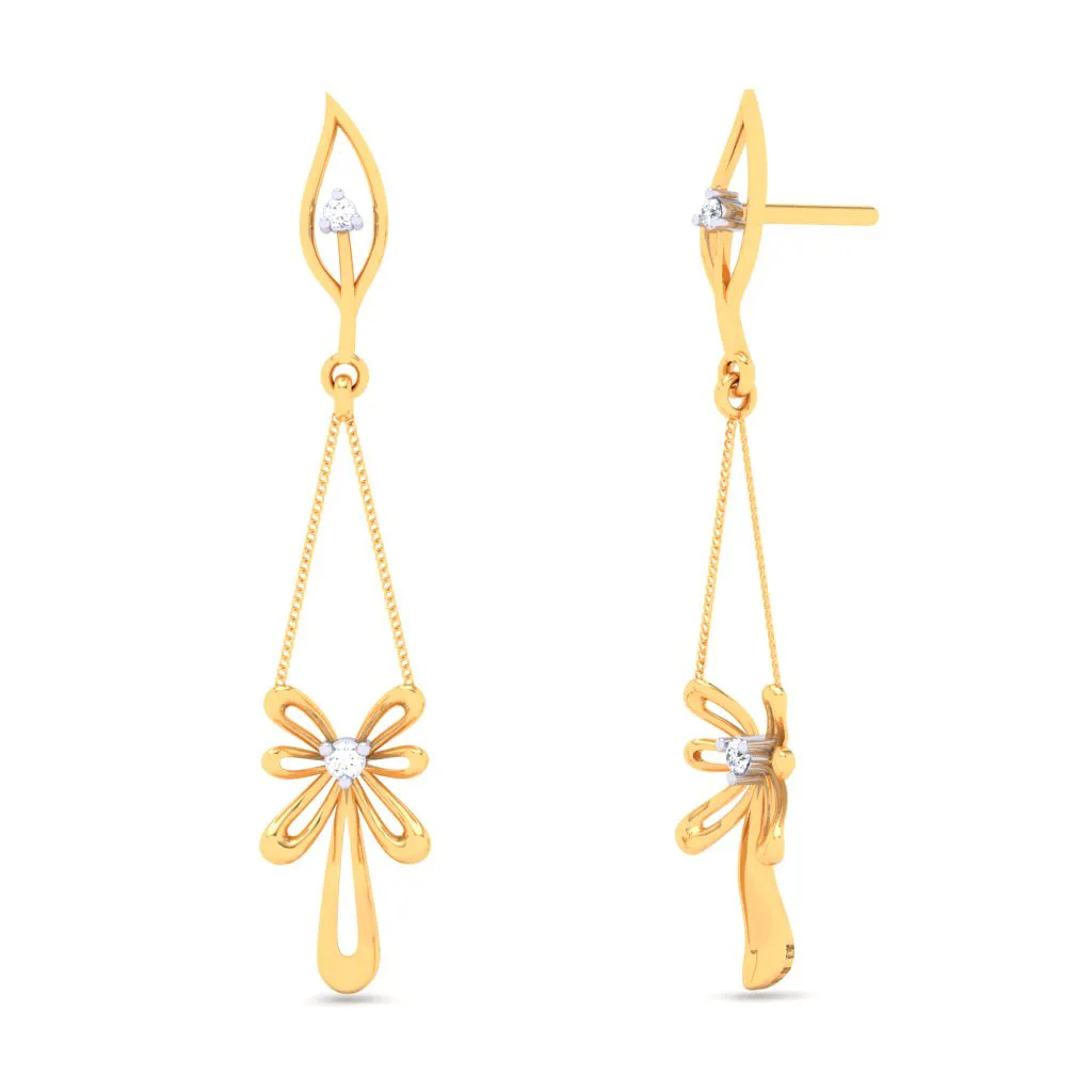 18k Diamond Earrings With A Uniquely Designed Hanging Flower From Diamond Collection