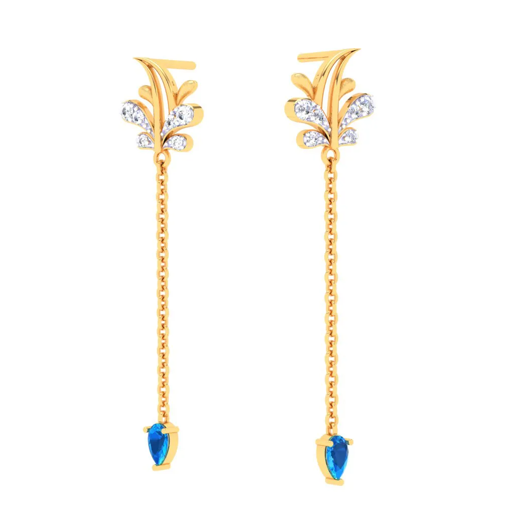 18k Monsoon Floral Motif Gold Diamond Earrings For Women