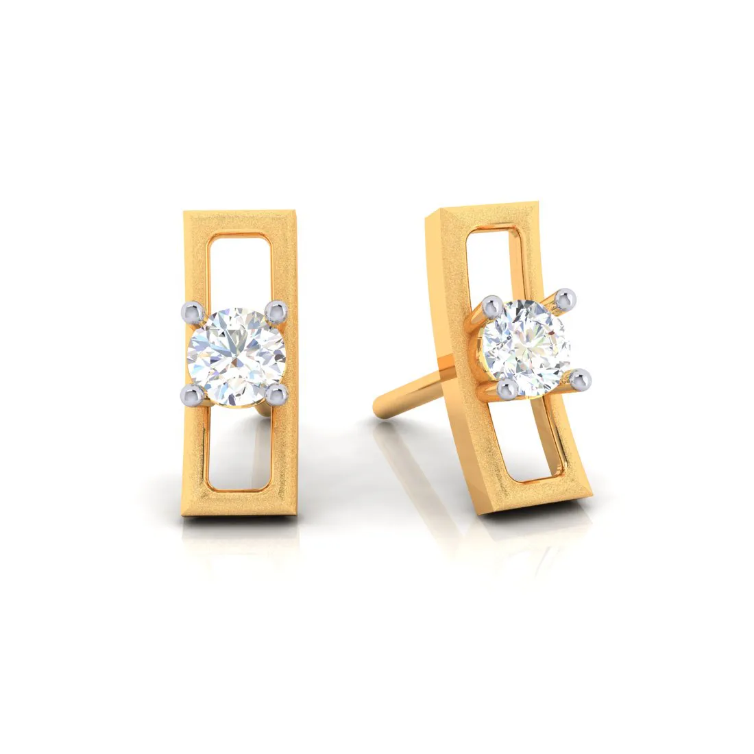 18k Rectangular Designed Diamond And Gold Earrings