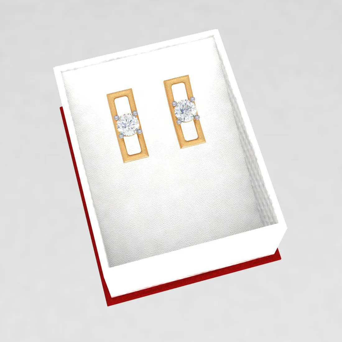 18k Rectangular Designed Diamond And Gold Earrings