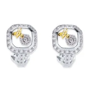 18K Two Tone Diamonds And White Agate Earrings