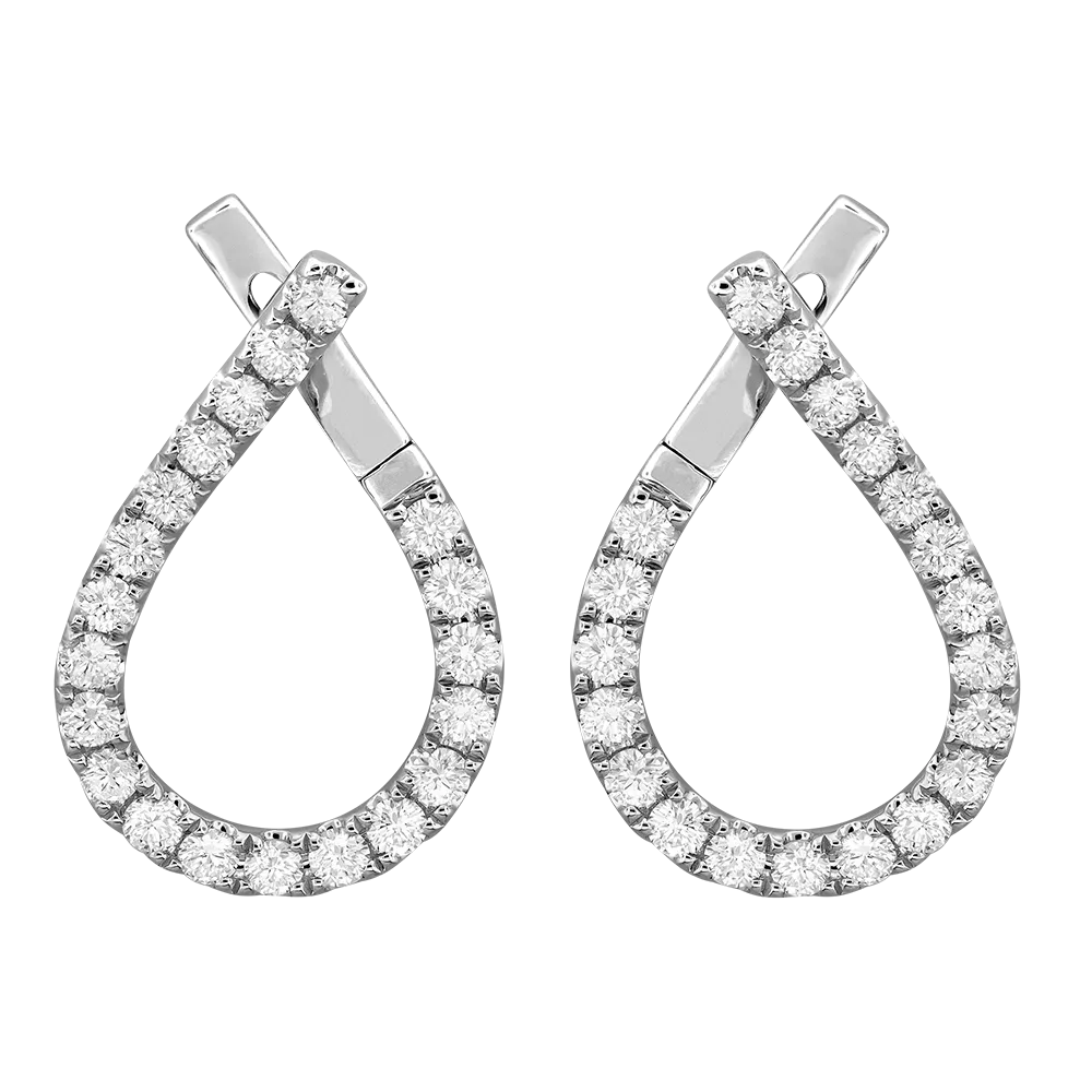 18K White Natural Diamond Hoop Earrings