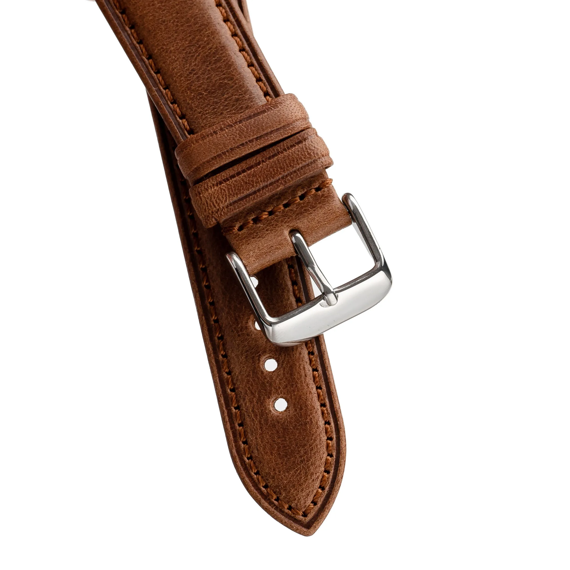 18mm 19mm 20mm 22mm Quick Release Padded Leather Watch Strap - Tan Brown